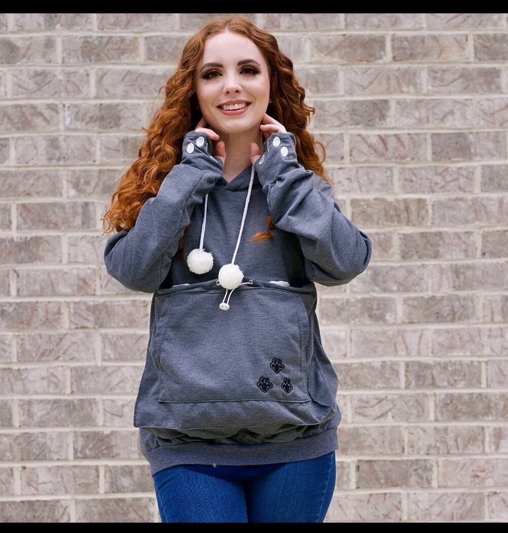 Hoodie with Dog Hands Free Pouch NWT Gray Ears Kei Tomlison NWT, Women's Medium
